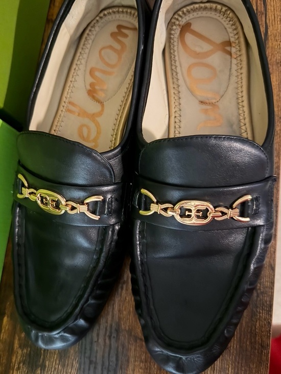 Sam Edelman Shoes - Sam Edelman Black Leather Loafers with Gold Chain Accent